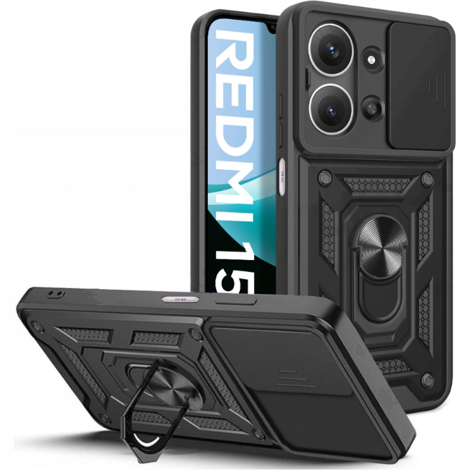 Θήκη Xiaomi Redmi 15C 4G Tech-Protect Camshield Pro Ανθεκτική με Κάλυμμα για την Κάμερα & Ring Holder Black