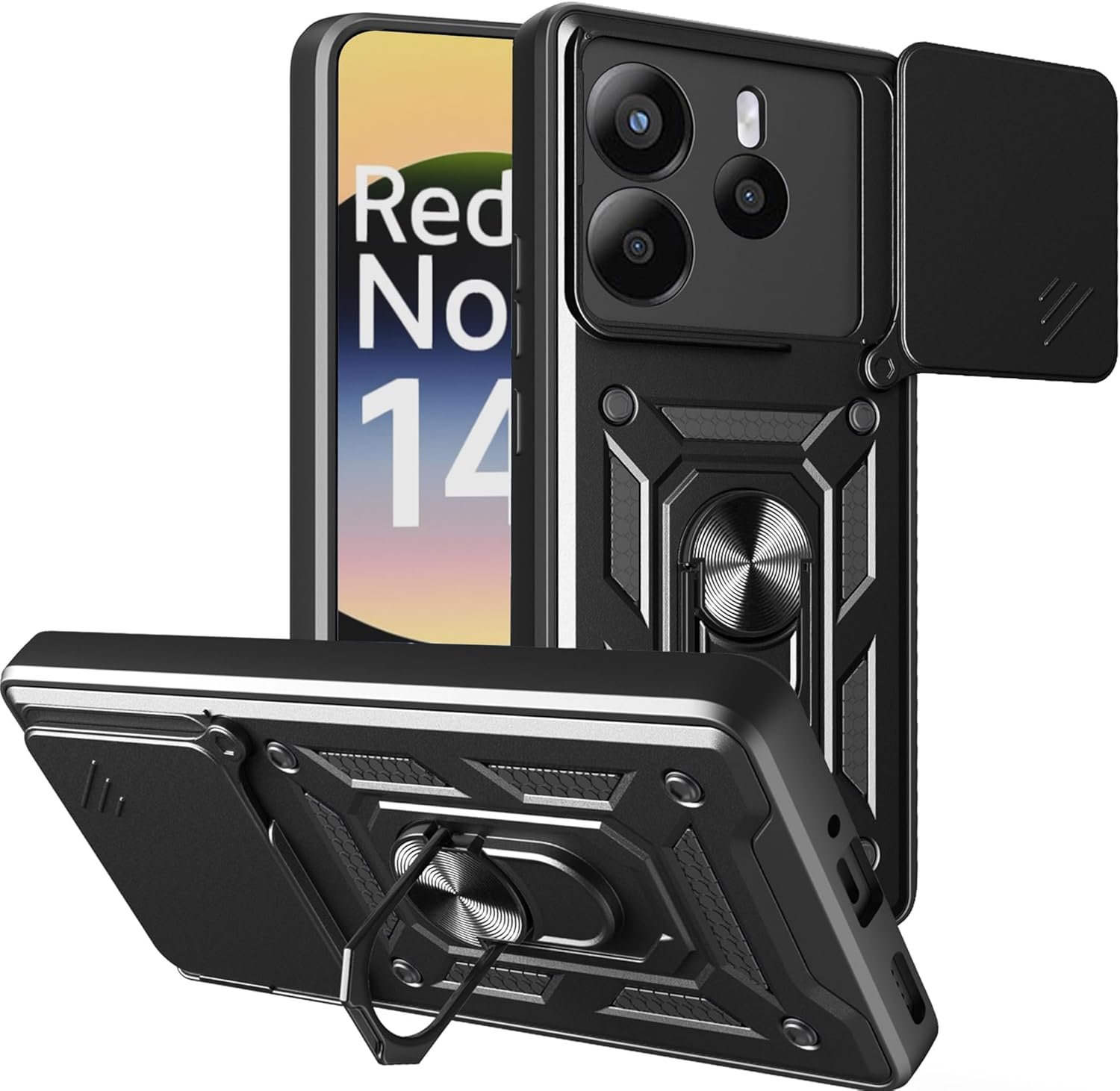 Θήκη Xiaomi Redmi Note 14 4G Bodycell Armor Slide Ανθεκτική με Κάλυμμα για την Κάμερα & Μεταλλικό Ring Holder Black