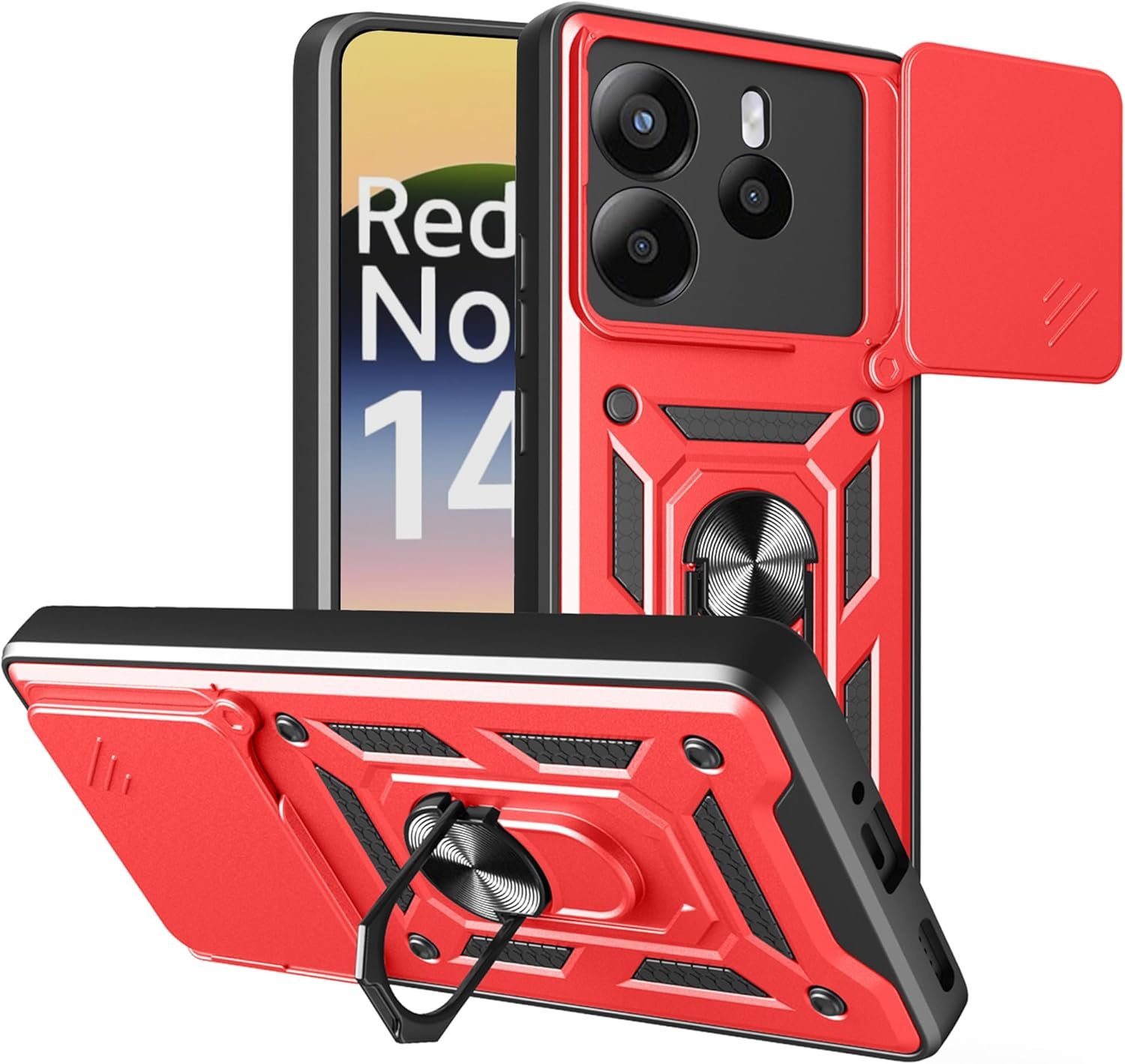 Θήκη Xiaomi Redmi Note 14 4G Bodycell Armor Slide Ανθεκτική με Κάλυμμα για την Κάμερα & Μεταλλικό Ring Holder Red 