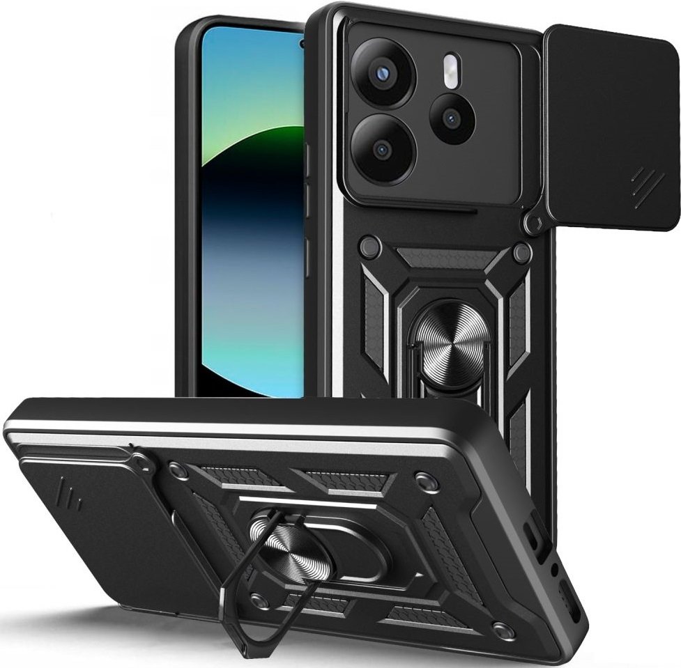 Θήκη Xiaomi Redmi Note 14 5G Bodycell Armor Slide Ανθεκτική με Κάλυμμα για την Κάμερα & Μεταλλικό Ring Holder Black