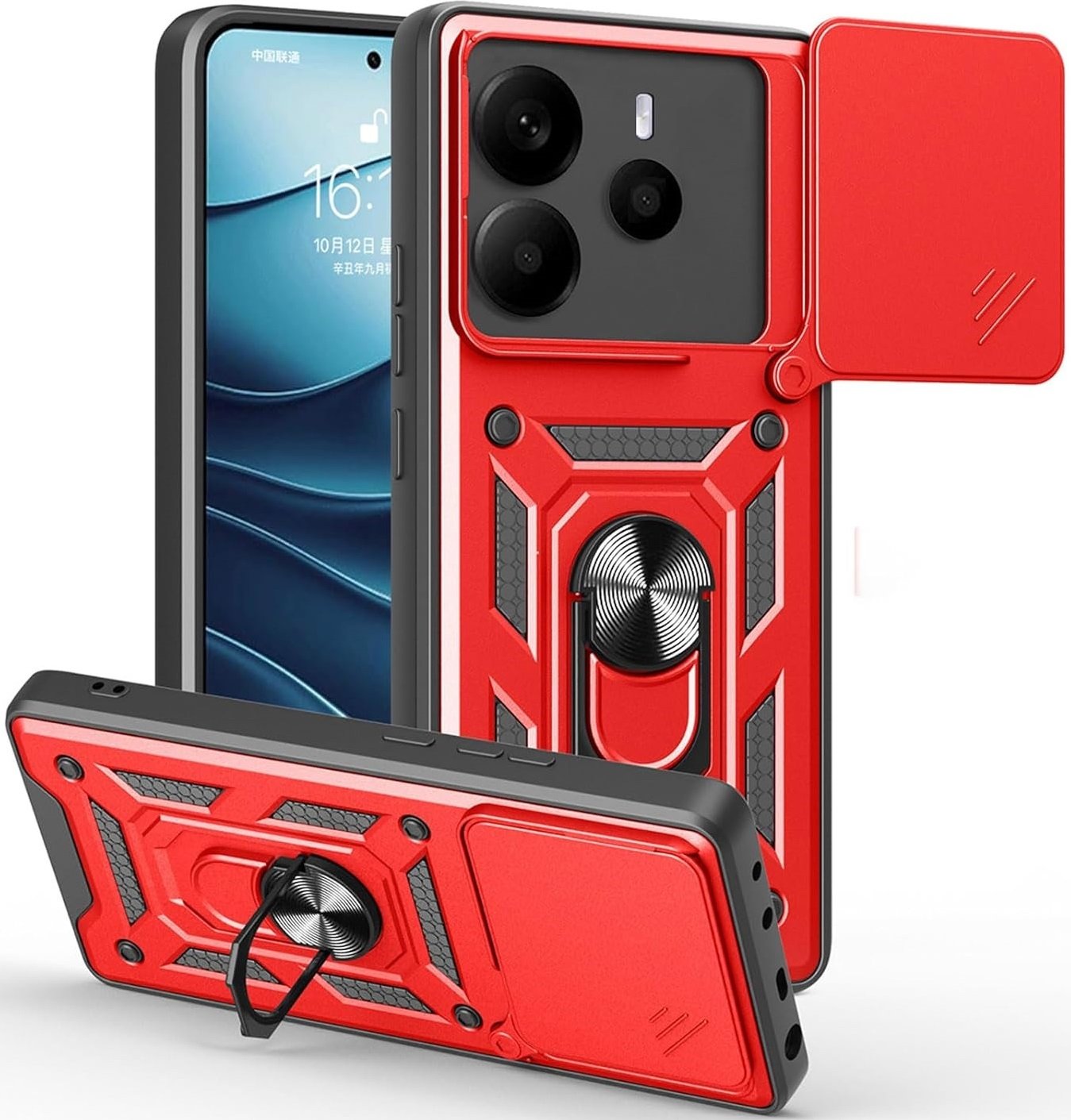 Θήκη Xiaomi Redmi Note 14 5G Bodycell Armor Slide Ανθεκτική με Κάλυμμα για την Κάμερα & Μεταλλικό Ring Holder Red