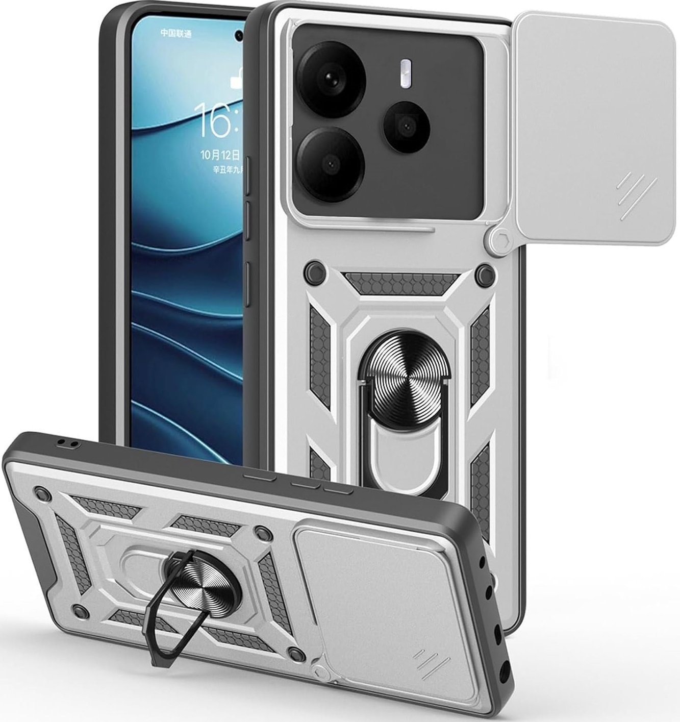 Θήκη Xiaomi Redmi Note 14 5G Bodycell Armor Slide Ανθεκτική με Κάλυμμα για την Κάμερα & Μεταλλικό Ring Holder Silver