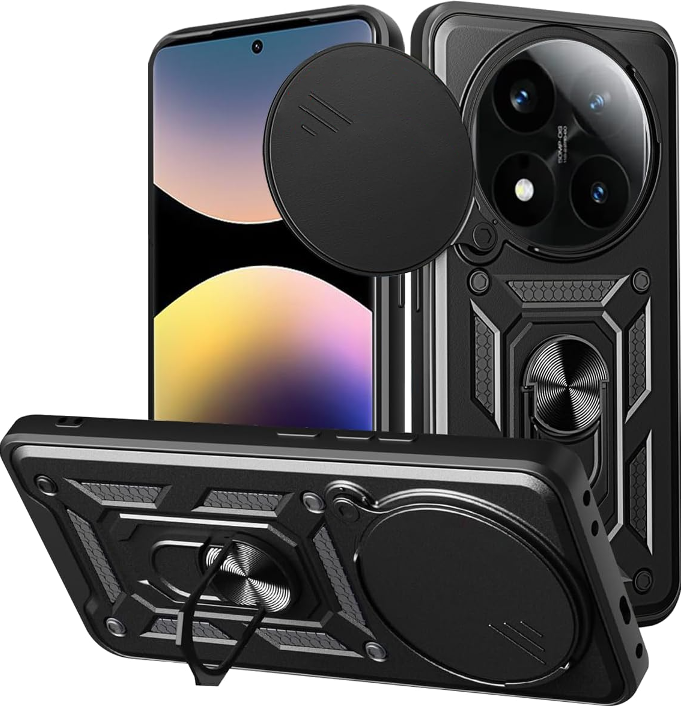 Θήκη Xiaomi Redmi Note 14 Pro 4G Bodycell Armor Slide Ανθεκτική με Κάλυμμα για την Κάμερα & Μεταλλικό Ring Holder Black