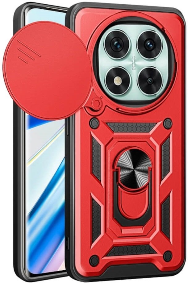 Θήκη Xiaomi Redmi Note 14 Pro 5G / Poco X7 Bodycell Armor Slide Ανθεκτική με Κάλυμμα για την Κάμερα & Μεταλλικό Ring Holder Red