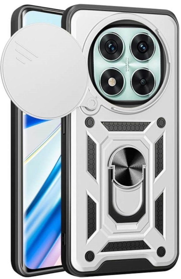 Θήκη Xiaomi Redmi Note 14 Pro 5G / Poco X7 Bodycell Armor Slide Ανθεκτική με Κάλυμμα για την Κάμερα & Μεταλλικό Ring Holder Silver