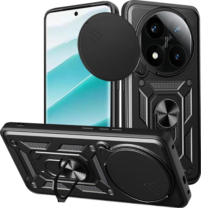 Θήκη Xiaomi Redmi Note 14 Pro Plus 5G Bodycell Armor Slide Ανθεκτική με Κάλυμμα για την Κάμερα & Μεταλλικό Ring Holder Black