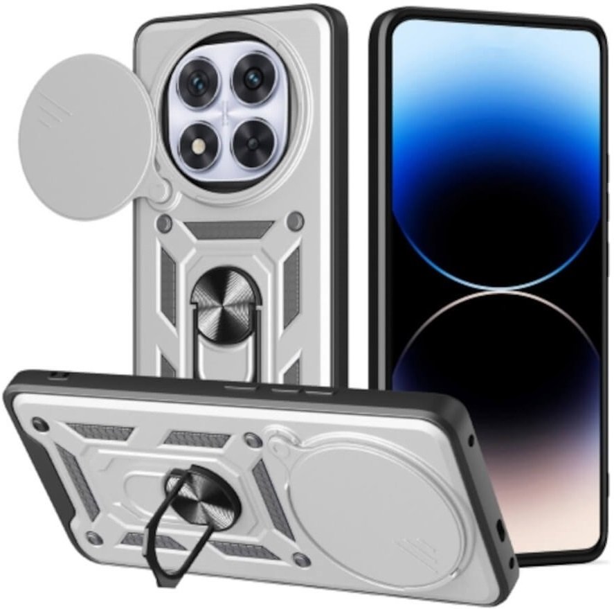 Θήκη Xiaomi Redmi Note 14 Pro Plus 5G Bodycell Armor Slide Ανθεκτική με Κάλυμμα για την Κάμερα & Μεταλλικό Ring Holder Silver