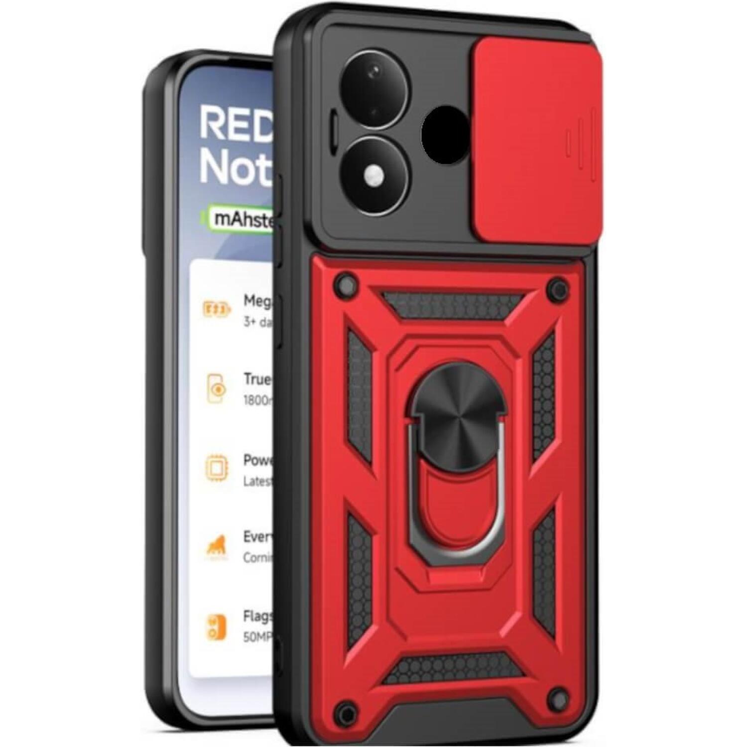 Θήκη Xiaomi Redmi Note 17 Bodycell Armor Slide Ανθεκτική με Κάλυμμα για την Κάμερα & Μεταλλικό Ring Holder Red