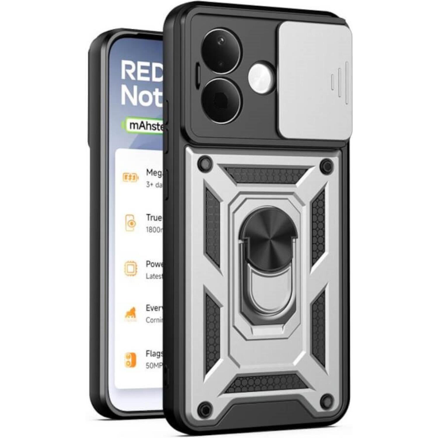Θήκη Xiaomi Redmi Note 17 Pro Bodycell Armor Slide Ανθεκτική με Κάλυμμα για την Κάμερα & Μεταλλικό Ring Holder Silver