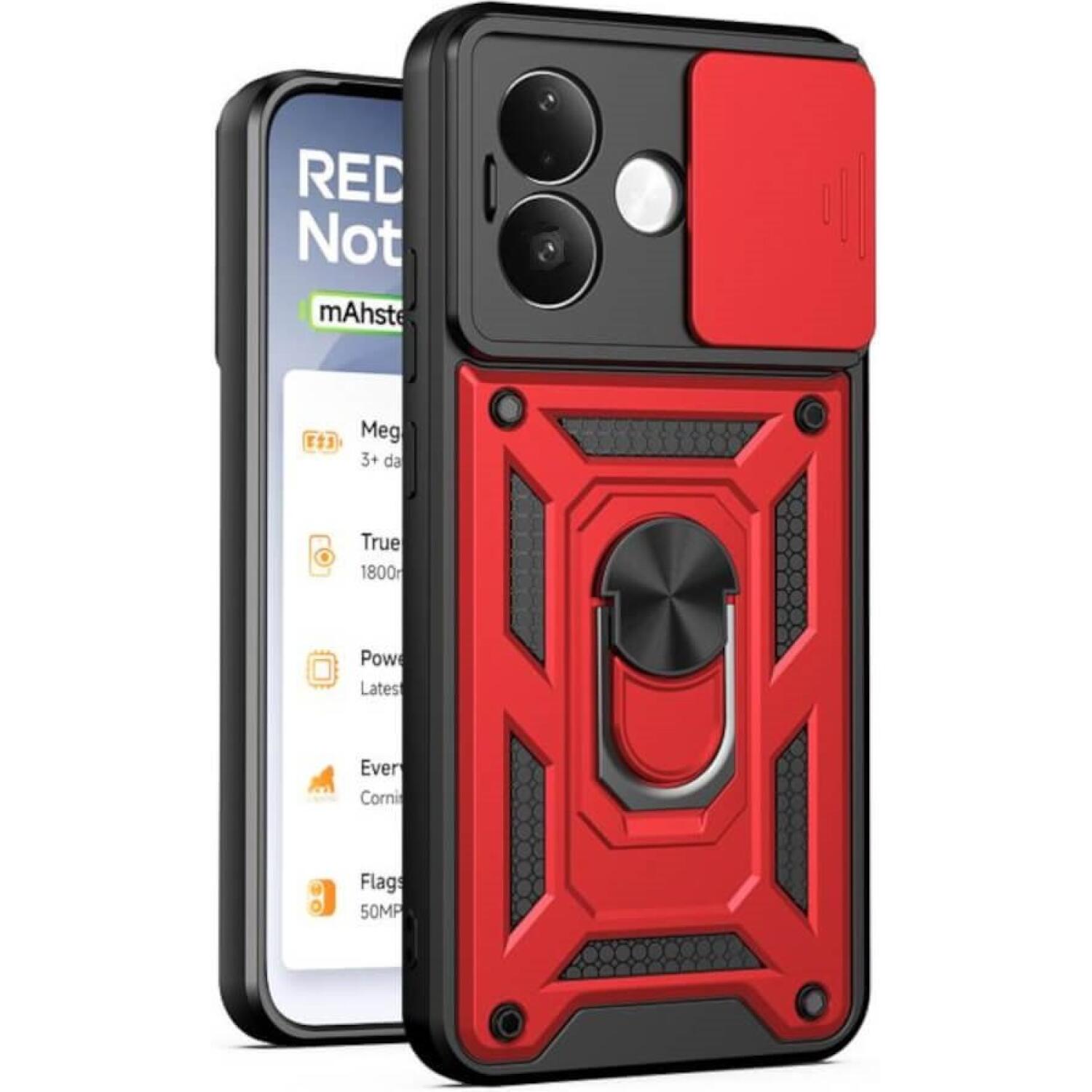 Θήκη Xiaomi Redmi Note 17 Pro Bodycell Armor Slide Ανθεκτική με Κάλυμμα για την Κάμερα & Μεταλλικό Ring Holder Red