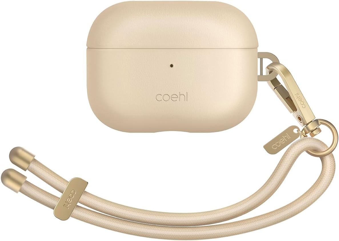 Uniq Coehl Haven - Premium Σκληρή Θήκη από Οικολογικό Δέρμα με Λουράκι Χειρός - Apple AirPods Pro 2nd Gen - Cream 