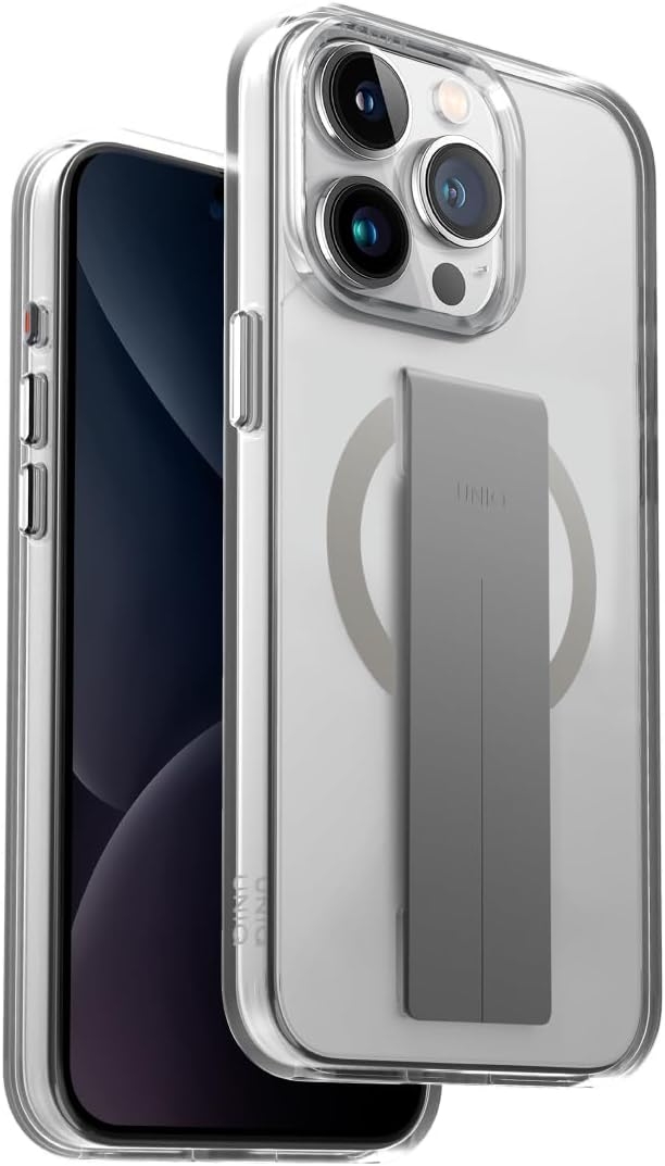 Uniq Heldro Mag MagClick - Ανθεκτική Διάφανη MagSafe Θήκη με 1 x Λουράκι Χειρός & 2 x Finger Holder - Apple iPhone 15 Pro - Crystal Clear