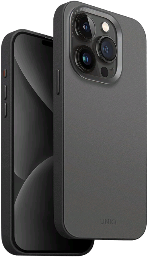Uniq Lyden Duo Series MagClick - Ανθεκτική MagSafe Θήκη από Premium Vegan Δέρμα με Μεταλλικό Πλαίσιο Κάμερας - Apple iPhone 15 Pro - Rhino Grey / Black