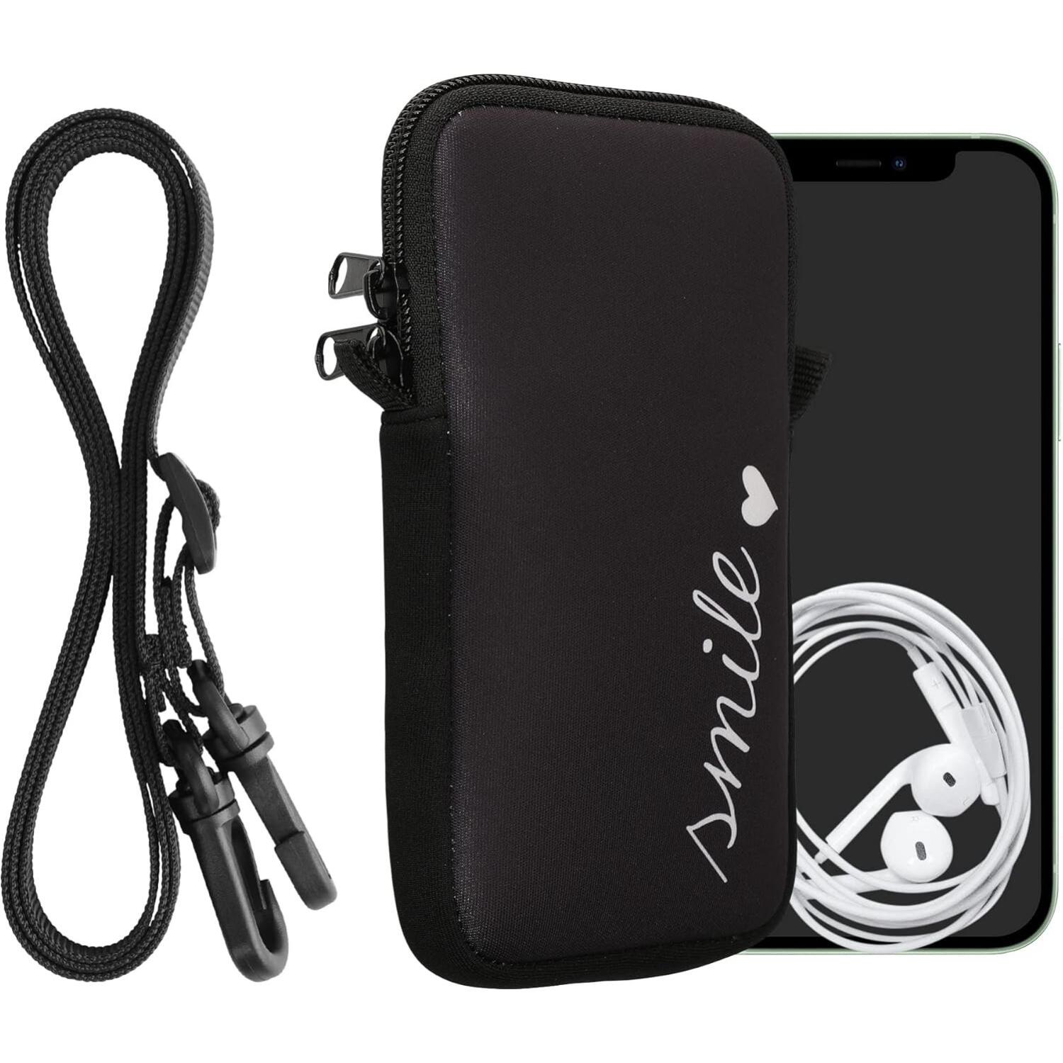 Universal Θήκη KWmobile Πουγκί Νεοπρενίου με Φερμουάρ & Λουράκι Λαιμού για Smartphones / Κινητά έως 7" Smile / Heart