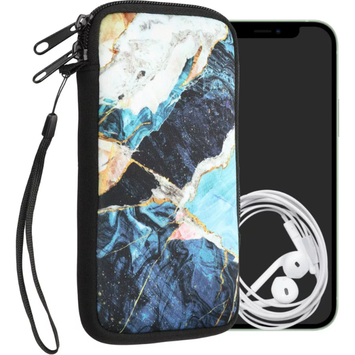 Universal Θήκη KWmobile Πουγκί Νεοπρενίου με Φερμουάρ για Smartphones έως 6.5" Marble / Gold / White / Blue 
