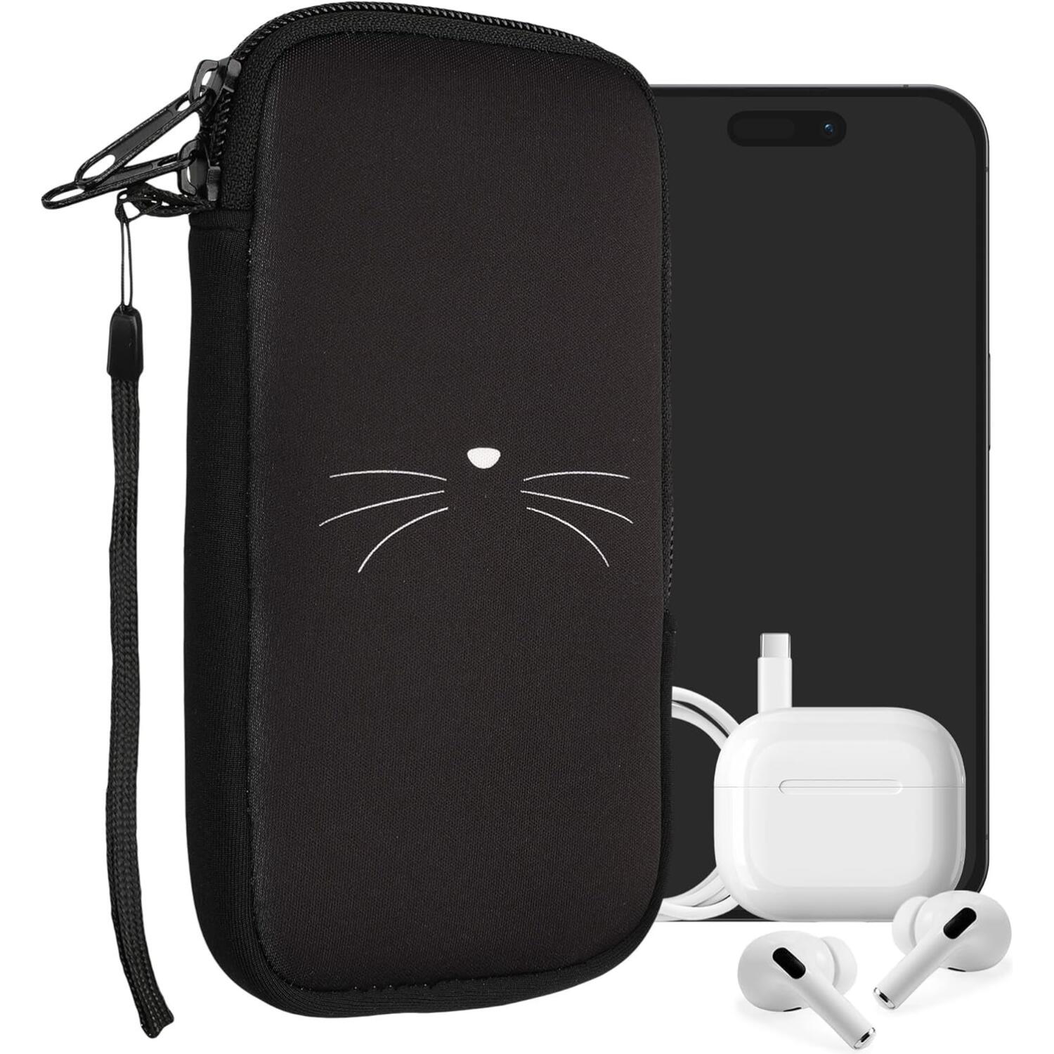 Universal Θήκη KWmobile Πουγκί Νεοπρενίου με Φερμουάρ για Smartphones έως 7" Meow / White / Black
