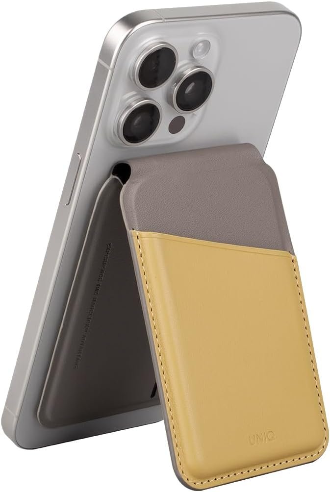 Universal Θήκη Uniq Lyden Duo Series MagSafe Πορτοφόλι για Κάρτες με RFID & Αναδιπλούμενη Βάση από Δέρμα Vegan Canary Yellow / Flint Grey