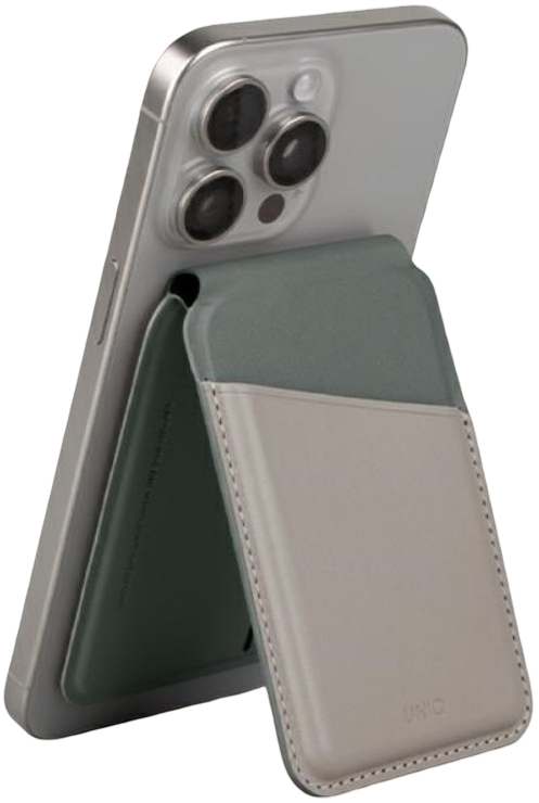 Universal Θήκη Uniq Lyden Duo Series MagSafe Πορτοφόλι για Κάρτες με RFID & Αναδιπλούμενη Βάση από Δέρμα Vegan Ivory Lichen / Green