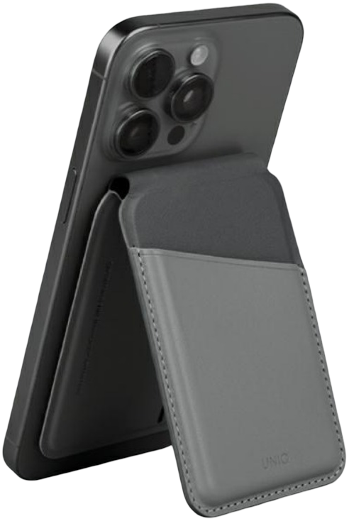 Universal Θήκη Uniq Lyden Duo Series MagSafe Πορτοφόλι για Κάρτες με RFID & Αναδιπλούμενη Βάση από Δέρμα Vegan Rhino Grey / Black