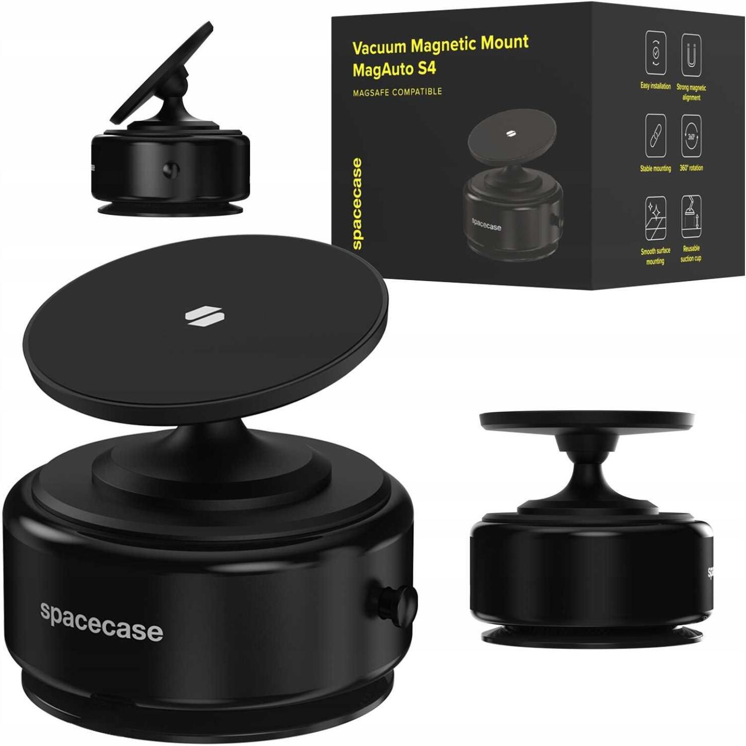 Βάση Κινητών Αυτοκινήτου Spacecase MagAuto S4 με Βεντούζα & MagSafe για Παρμπρίζ και Λείες Επιφάνειες Black