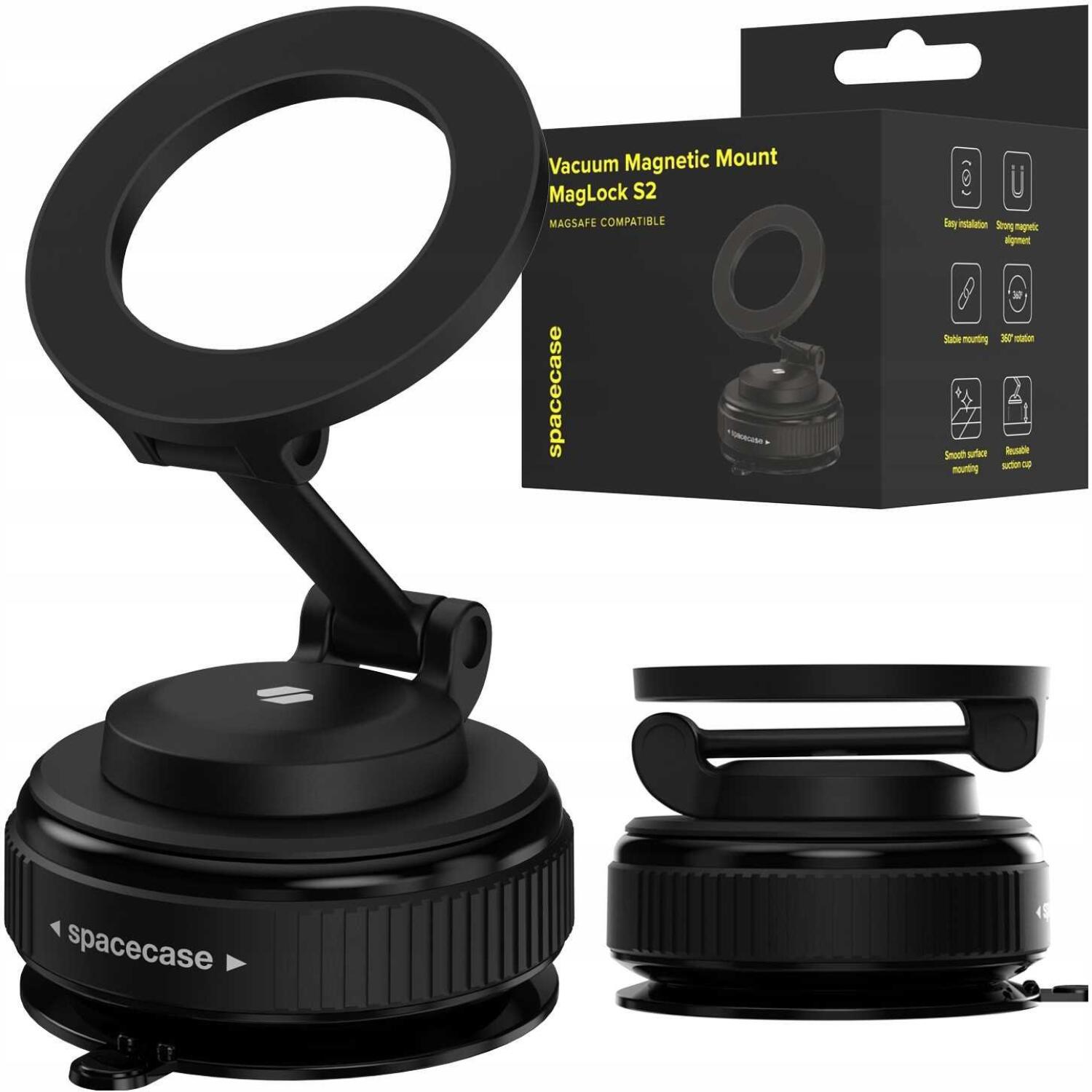 Βάση Κινητών Αυτοκινήτου Spacecase Vacuum Magnetic Mount MagLock S2 με Βεντούζα & MagSafe για Παρμπρίζ και Λείες Επιφάνειες - Black (5905719132996)