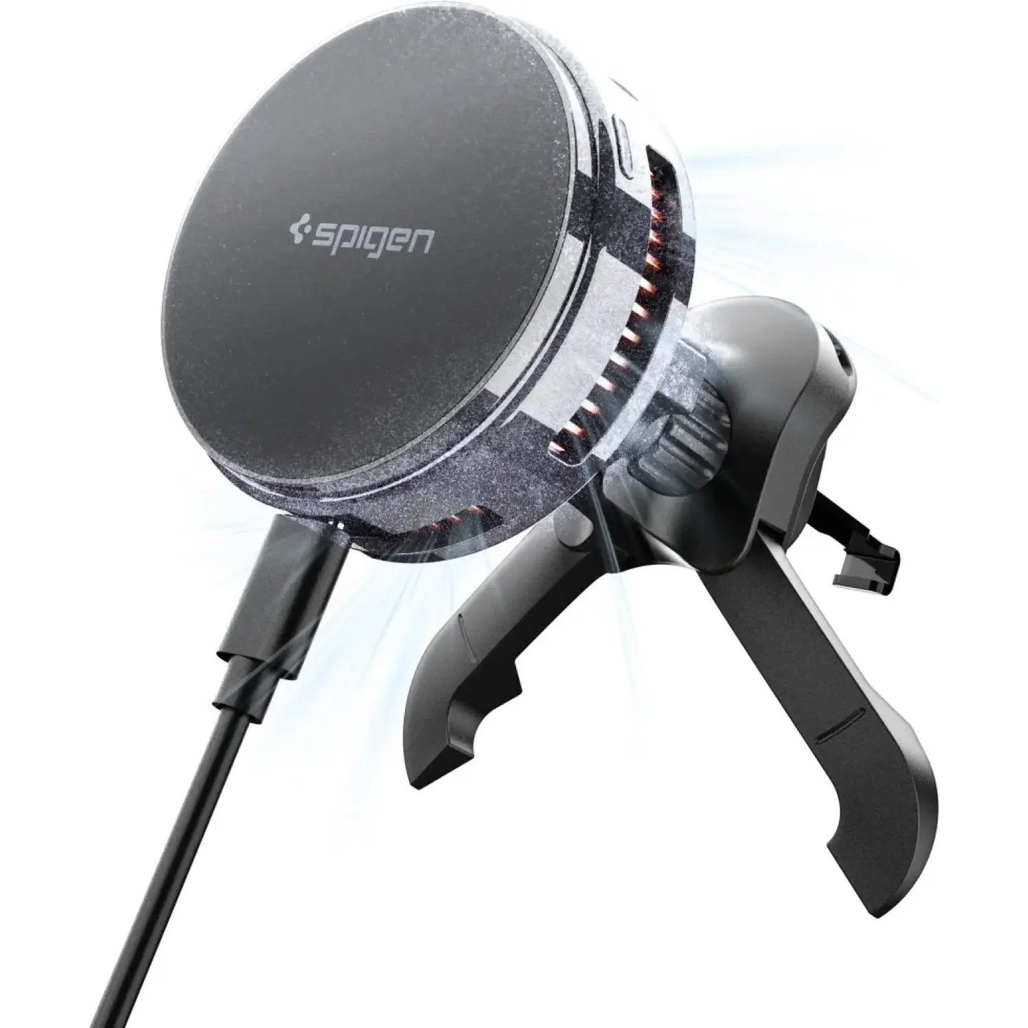 Βάση Κινητών Αυτοκινήτου Spigen EV25MFAQ Essential Peltier Qi2.2 για Αεραγωγούς με Ασύρματη Μαγνητική Φόρτιση MagSafe 25W Black