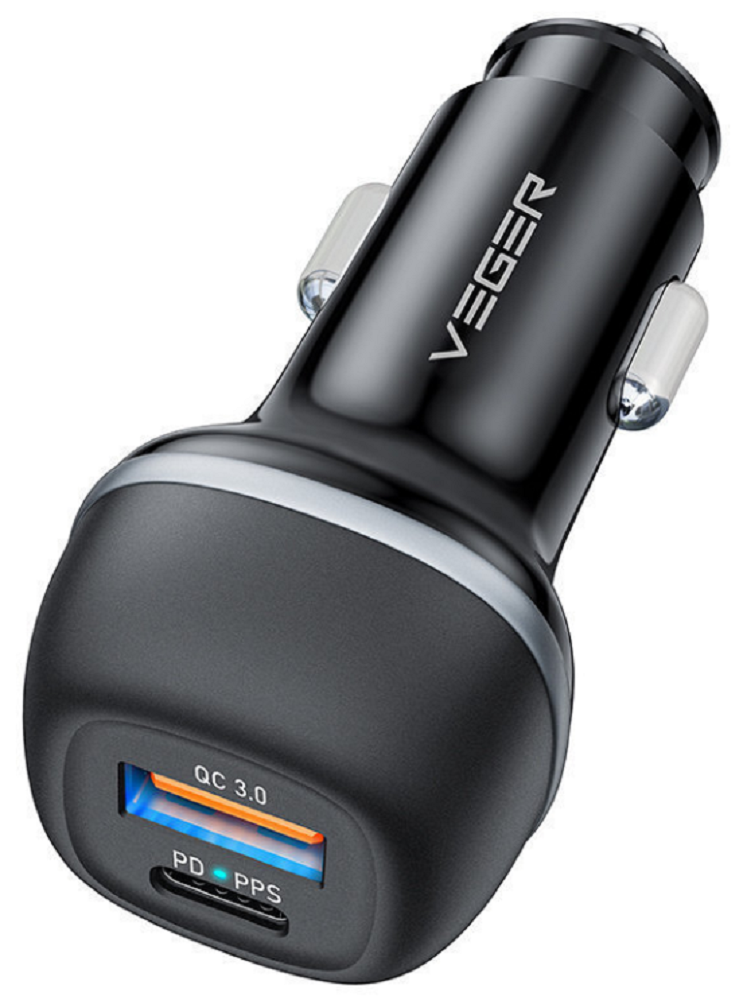 Veger CC62-1A1C Dual Port Fast Car Charger - Γρήγορος Φορτιστής Αυτοκινήτου με 1 x USB-A / 1 x Type-C - 51W - Black