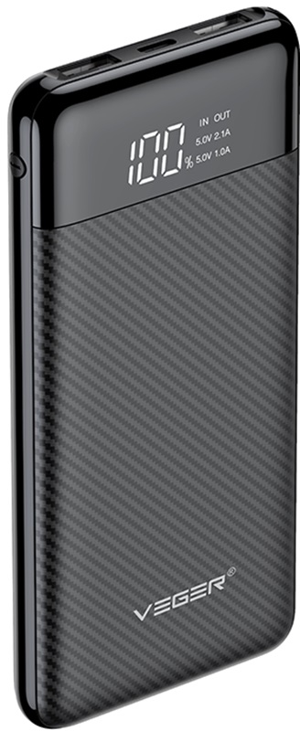 Veger PowerBank L11 με Ψηφιακή Οθόνη LED - Φορητή Μπαταρία Φόρτισης με 2 x USB-Α - 10.000mAh - Black