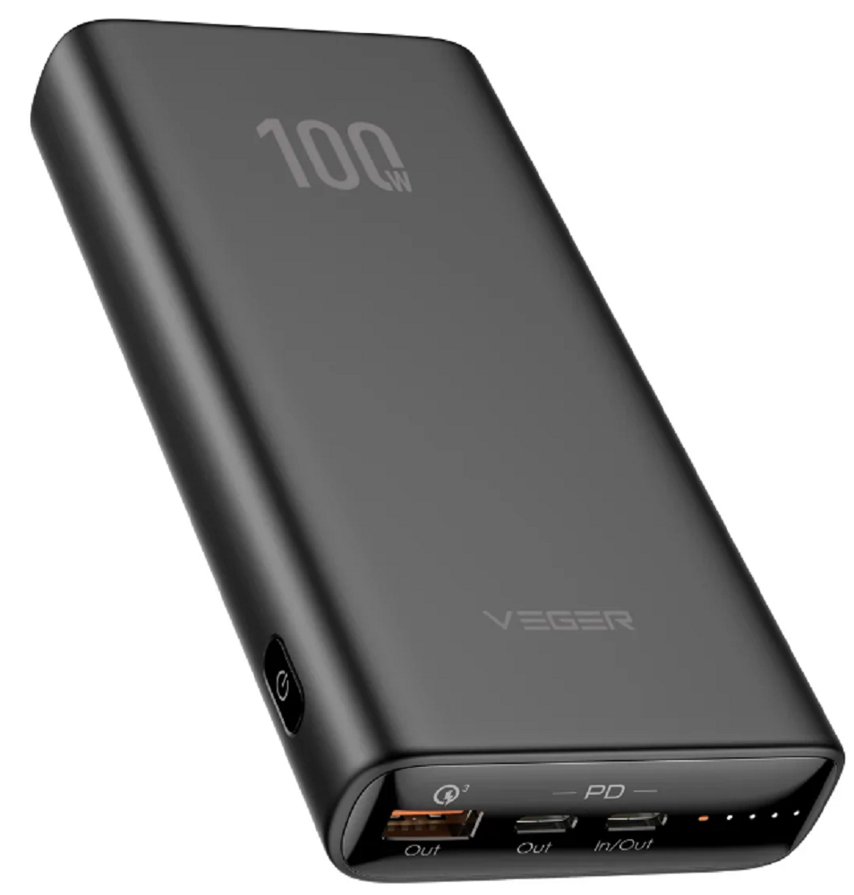 Veger PowerBank T100 - Φορητή Μπαταρία Φόρτισης για Laptop / Φορητό Υπολογιστή με 1 x USB-Α / 2 x Type-C - 20000mAh - 100W - Black