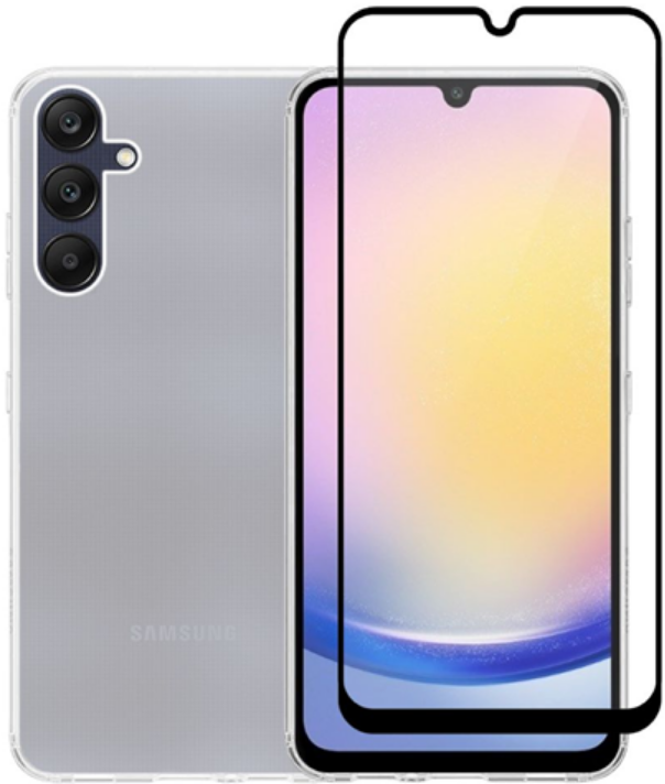 Vivid Σετ Διάφανη Θήκη Σιλικόνης Gelly & Full Face Tempered Glass - Samsung Galaxy A25 - Transparent / Black