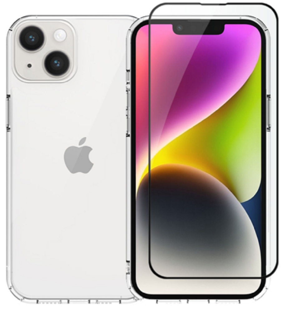 Vivid Σετ Διάφανη Θήκη Σιλικόνης & Full Face Tempered Glass - Apple iPhone 14 - Transparent / Black (VIGELLY296GLASSBK)