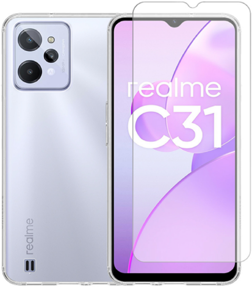 Vivid Σετ Διάφανη Θήκη Σιλικόνης & Tempered Glass - Realme C31 - Transparent