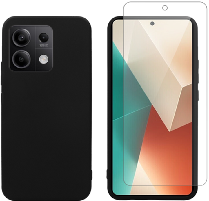 Σετ Θήκη Σιλικόνης & Tempered Glass - Xiaomi Redmi Note 13 5G - Vivid Set - Transparent / Black