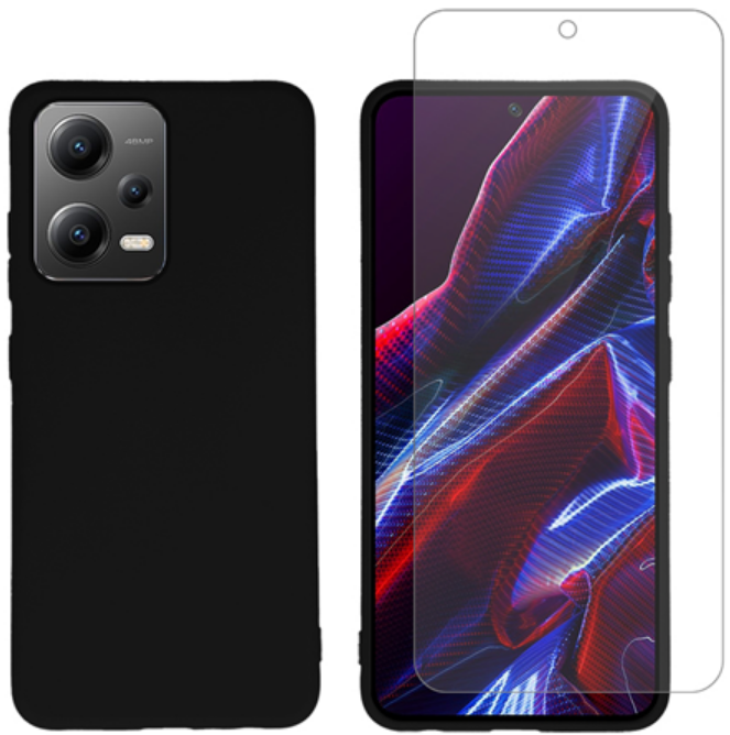 Vivid Σετ Θήκη Σιλικόνης & Tempered Glass - Xiaomi Redmi Note 12 5G / Poco X5 - Transparent / Black