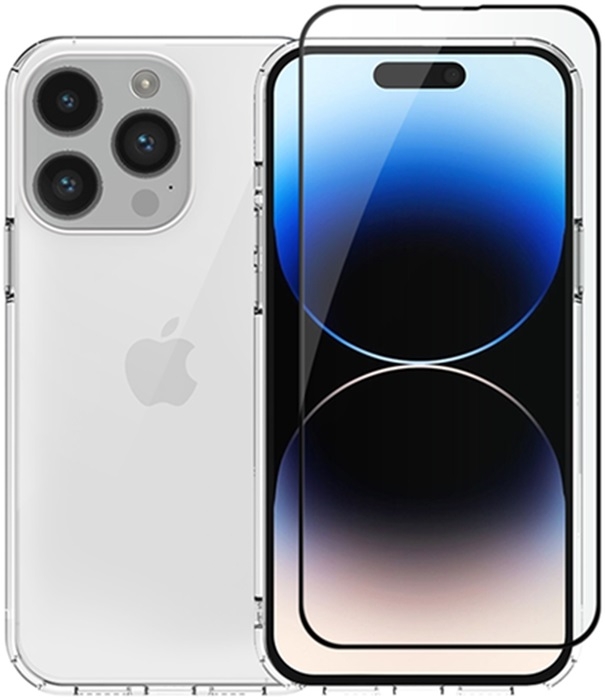 Θήκη iPhone 15 Pro Max Vivid Set Σετ Διάφανη Σιλικόνης & Full Face Tempered Glass - Transparent / Black (VIGELLY398GLASSBK)