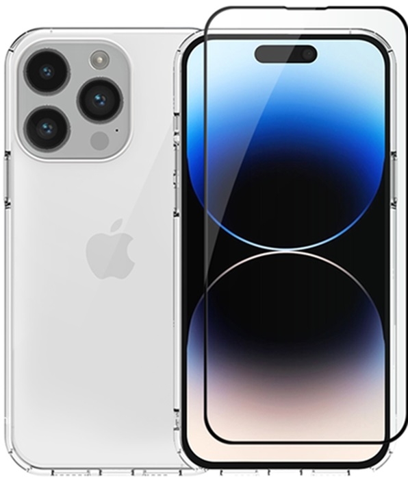 Vivid Set TPU Case & Full Face Tempered Glass - Σετ Διάφανη Θήκη Σιλικόνης & Full Face Tempered Glass - Apple iPhone 15 Pro - Transparent / Black