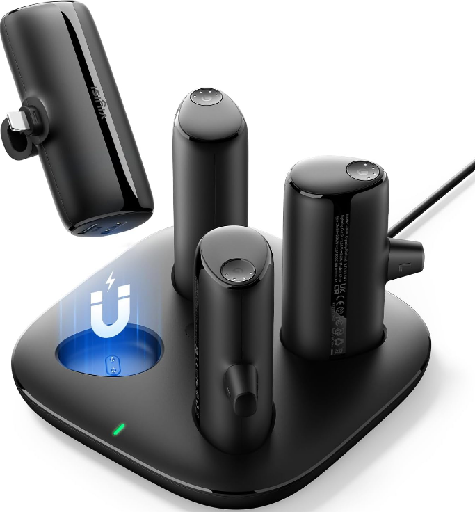 Viyisi G007P Charging Dock with 4 Lightning / iPhone Portable Chargers - Μαγνητικός Σταθμός Φόρτισης με 4 x PowerBank / Φορητές Μπαταρίες Φόρτισης με Ενσωματωμένο Lightning - 4 x 5000mAh - 20W - Black (5200260000627)