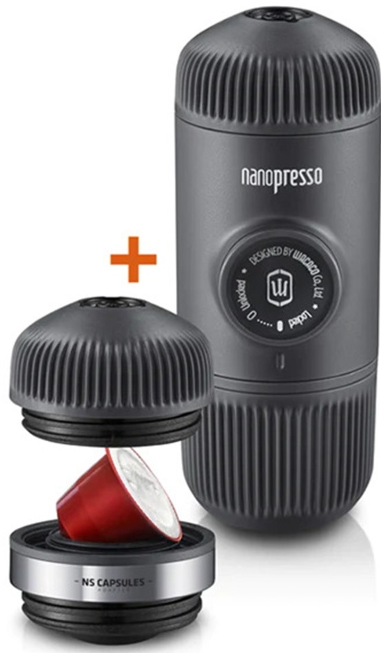 Wacaco Nanopresso & NS Adapter - Σετ Φορητή Μηχανή Χειρός Espresso & Αντάπτορας Χρήσης Κάψουλας Nespresso - Grey